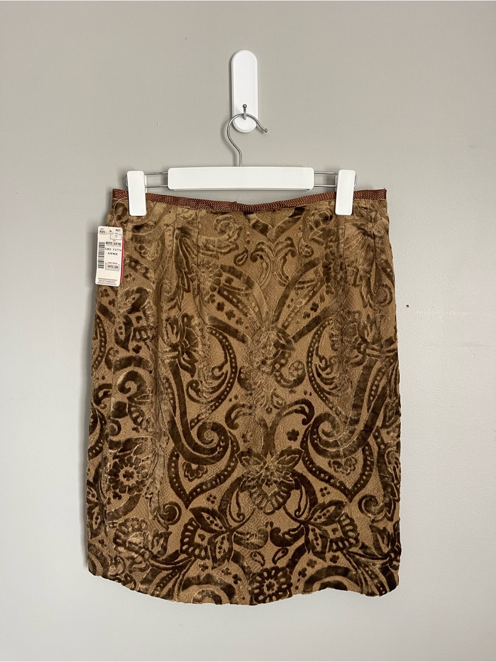 EMANUEL UNGARO | Brown Velvet Detail Pencil Skirt Sz 12